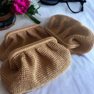 Straw Pouch Clutch Bag, Handmade Wicker Hand Bags for Women