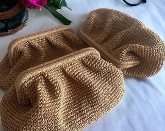 Straw Pouch Clutch Bag, Handmade Wicker Hand Bags for Women