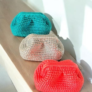 Metallic Clutch Luxus Abendtasche, häkeln Metallic Raffia Beutel Tasche, handgemachte Strickhandtasche, handgemachte Tasche für Frauen, Hochzeit Clutch Tasche