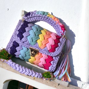 Large Colorful Crochet Luxury Crossbody Handmade Tote Bag,Knitting Women Shoulder Bag for Gifts