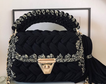Handmade Glitter Crochet Bag: Luxury Woven Shoulder Bag