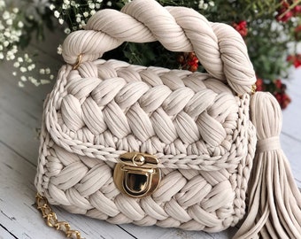 handgemaakte gehaakte tas, capri luxe tas, gehaakte tote tas, beige breien tas, Valentijnsdag geschenken voor haar, handgeweven tas
