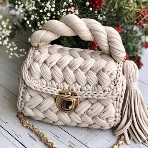 Handmade Crochet Bag,Capri Luxury Bag,Crochet Tote Bag,Beige Knitting Bag,Valentines Day Gifts For Her,Hand Woven Bag