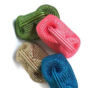 Metallic Raffia Clutch Pouch Bag, Evening Knitted Crochet Handbag