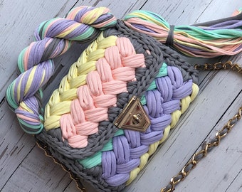 Handmade Crochet Shoulder Bag: Multi Color Knitted Bag