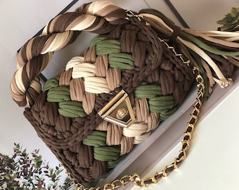 Handmade Crochet Bag: Multi Color Cotton Woven Designer Bag