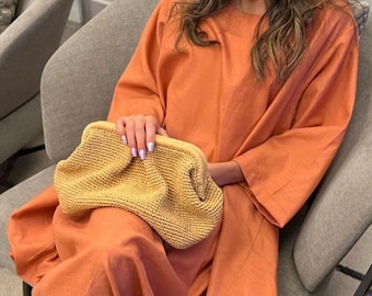Handmade Raffia Crochet Clutch: Woven Summer Pouch Bag