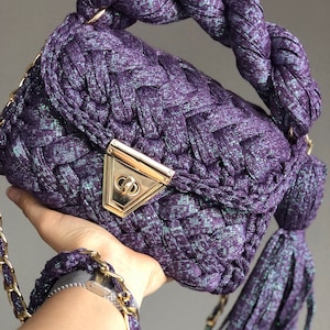 Handmade Crochet Glitter Blue  Bag/Luxury Bag/Knitted Bag/Designer Bag/Shoulder Bag/Crossbody Bag/Women&#39;s Bag