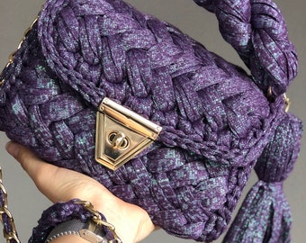 Handmade Crochet Glitter Blue  Bag/Luxury Bag/Knitted Bag/Designer Bag/Shoulder Bag/Crossbody Bag/Women&#39;s Bag