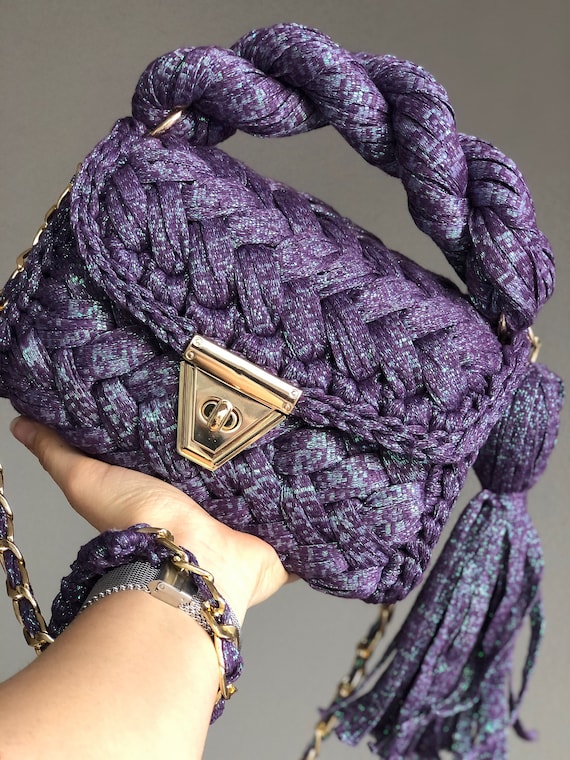 Handmade Crochet Glitter Blue Bag/Luxury Bag/Knitted Bag/Designer  Bag/Shoulder Bag/Crossbody Bag/Women's Bag