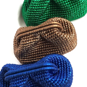 Crochet Metallic Raffia Clutch Bag,Small Medium Large Pouch Bag , Evening Knitted Luxury Clutch Bag image 9