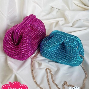 Metallic Raffia Crochet Evening Knitted Pouch Bag,Handmade Luxury Metallic Clutch Bag