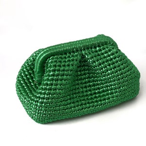 Gehaakte metallic raffia clutch tas, avond gebreide pouch tas, handgemaakte metallic clutch tas