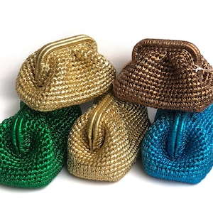 Crochet Metallic Raffia Clutch Bag,Small Medium Large Pouch Bag , Evening Knitted Luxury Clutch Bag image 10