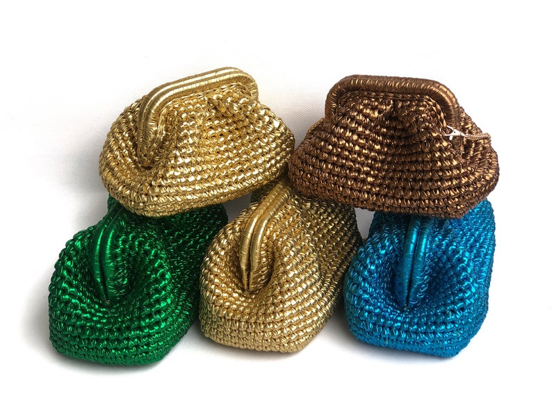 Crochet Metallic Raffia Clutch Bag,Small Medium Large Pouch Bag , Evening Knitted Luxury Clutch Bag image 10