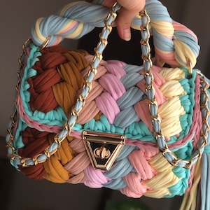 Handmade colorful knitted bag