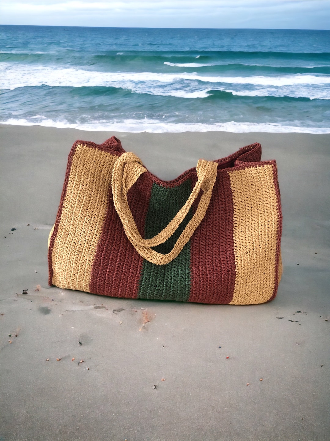 Crochet Woven Raffia Straw Summer Beach Tote Bag - Etsy