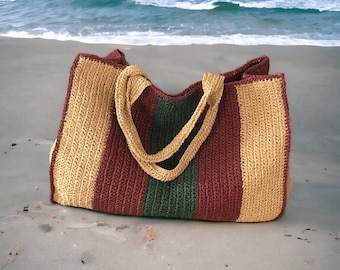 Crochet Woven Raffia Straw Summer Beach Tote Bag