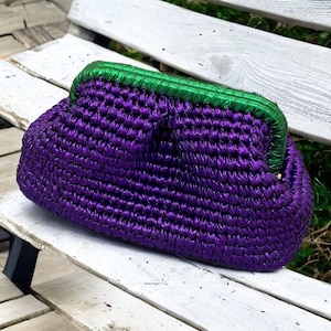 Metallic Woven Raffia Clutch Bag,Colorful Metallic Pouch Bag,Evening Knitted Party Handmade Handbag