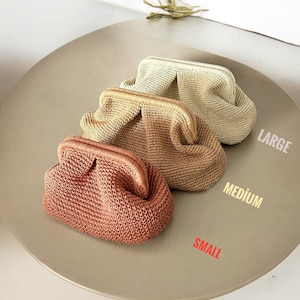 Crochet Straw Raffia Clutch Bag,Small Medium Large Wicker Summer Pouch Bag,Woven Women Beach Bag,Natural Raffia Handbag