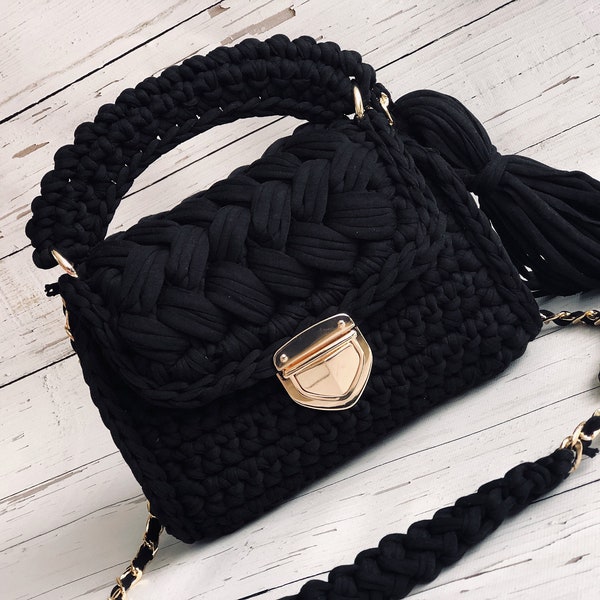 Handmade Personalized Crochet  Design Black Bag