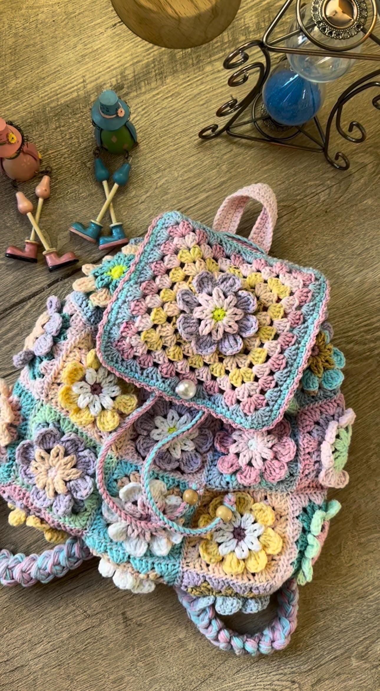 Urban 100% cotton Multi Color Crochet Backpack Free crochet backpack pattern - Gathered main image 2