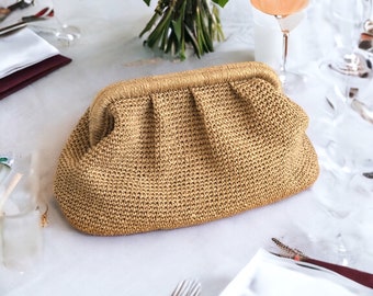 Straw Summer Handmade Clutch Bag for Women,Wicker Pouch Bag