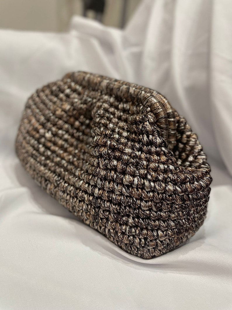 Crochet Metallic Raffia Leopard Clutch Bag Evening Knitted - Etsy