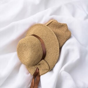 Crochet Straw Raffia Bucket Hat with Bow Detail, Handmade Raffia Beach Hat and Crochet Straw Pouch Clutch Bag Set image 7