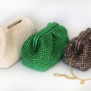 Crochet Metallic Raffia Bag , Evening Crochet Pouch Bag , Handmade Luxury Metallic Clutch Bag image 6