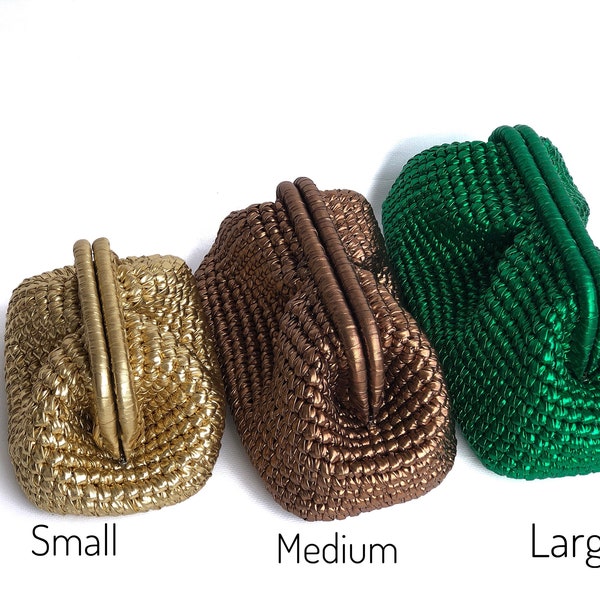 Crochet Metallic Raffia Clutch Bag,Small Medium Large Pouch Bag , Evening Knitted Luxury Clutch Bag