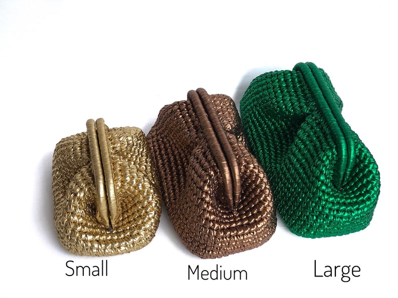 Crochet Metallic Raffia Clutch Bag,Small Medium Large Pouch Bag , Evening Knitted Luxury Clutch Bag image 1