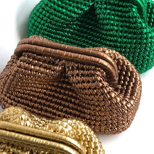 Crochet Metallic Raffia Clutch Bag,Small Medium Large Pouch Bag , Evening Knitted Luxury Clutch Bag image 5