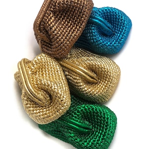 Crochet Metallic Raffia Clutch Bag,Small Medium Large Pouch Bag , Evening Knitted Luxury Clutch Bag image 6