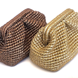 Evening Knitted  Pouch Bag , Crochet Metallic Raffia Clutch Bag
