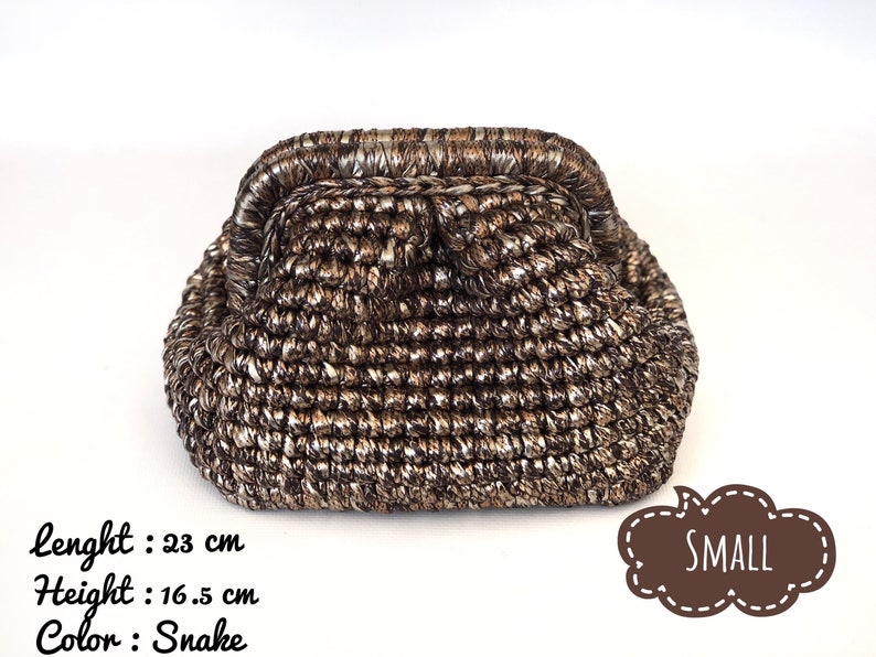 Crochet Metallic Raffia Bag , Evening Crochet Pouch Bag , Handmade Luxury Metallic Clutch Bag image 2
