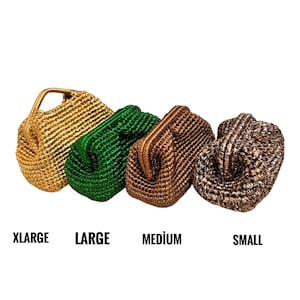 Bolso de bolsa de rafia metálica con mango superior, bolso de embrague Xlarge de cuero vegano, bolso de boda de ganchillo, bolso de mano de noche