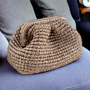 Cooper metallic raffia-clutch, gebreide avondtas, handgemaakt cadeau
