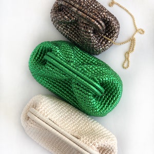 Crochet Metallic Raffia Bag , Evening Crochet Pouch Bag , Handmade Luxury Metallic Clutch Bag image 7