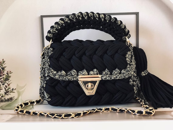 Hand Woven Designer Black Bag / Handmade Luxury Shoulder Bag / - Etsy