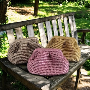 Pochette rose, pochette au crochet métallique dorée, sac de mariage tricoté en soirée, sac à main tissé métallique pour femme