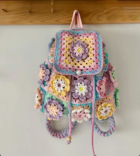 Crochet Granny Square Backpack : Handmade Personalized  display picture 3