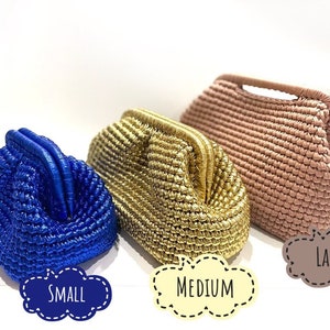 Crochet Metallic Raffia Clutch Bag,Evening Crochet Pouch Bag,Knitted Metallic Clutch Bag