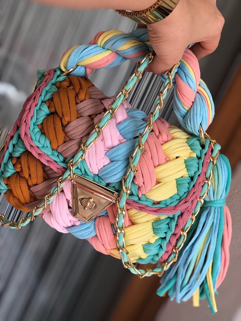 Multi Color Bag/hand Woven Bag/luxury Bag/knitted Bag/colorful Etsy