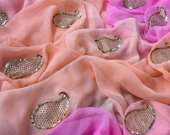 Handmade Chiffon Saree: Heavy Sitara Work, Indian Wedding Wear