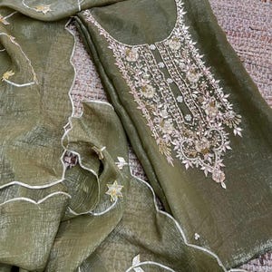 Handmade Organza Salwar Kameez: Embroidered Indian Suit with Dupatta