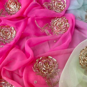 Handmade Diamond Chiffon Saree: Jari & Sequence Work, Indian Bridal