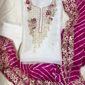 Weiß Salwar Kameez mit Hand Perle Arbeit Shalwar Kameez Punjabi Anzug für Frauen Punjabi Anzüge für Hochzeit Partywear indischen Anzug Organza