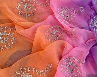 Handwork Chiffon Saree, Sequence Moti Work, Indian Wedding Wear
