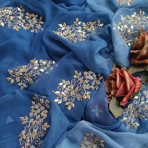 Handmade Diamond Chiffon Saree: Heavy Gota Patti Work, Indian Bridal Wedding